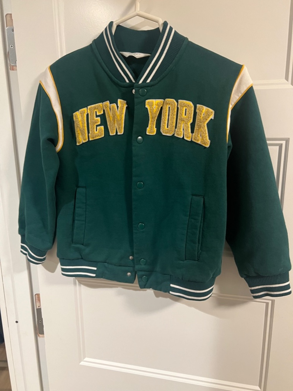 H&M Dark Green Varsity Jacket with Yellow and White Trim